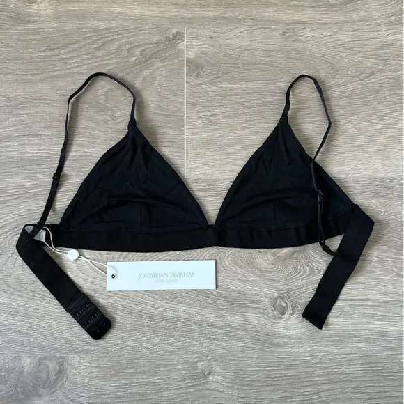 🆕 Jonathan Simkhai Black Jersey Light Support Triangle Wireless Bralette