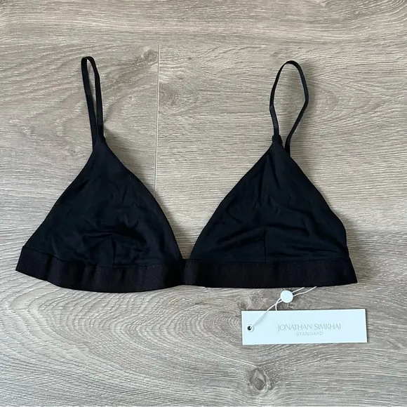 🆕 Jonathan Simkhai Black Jersey Light Support Triangle Wireless Bralette