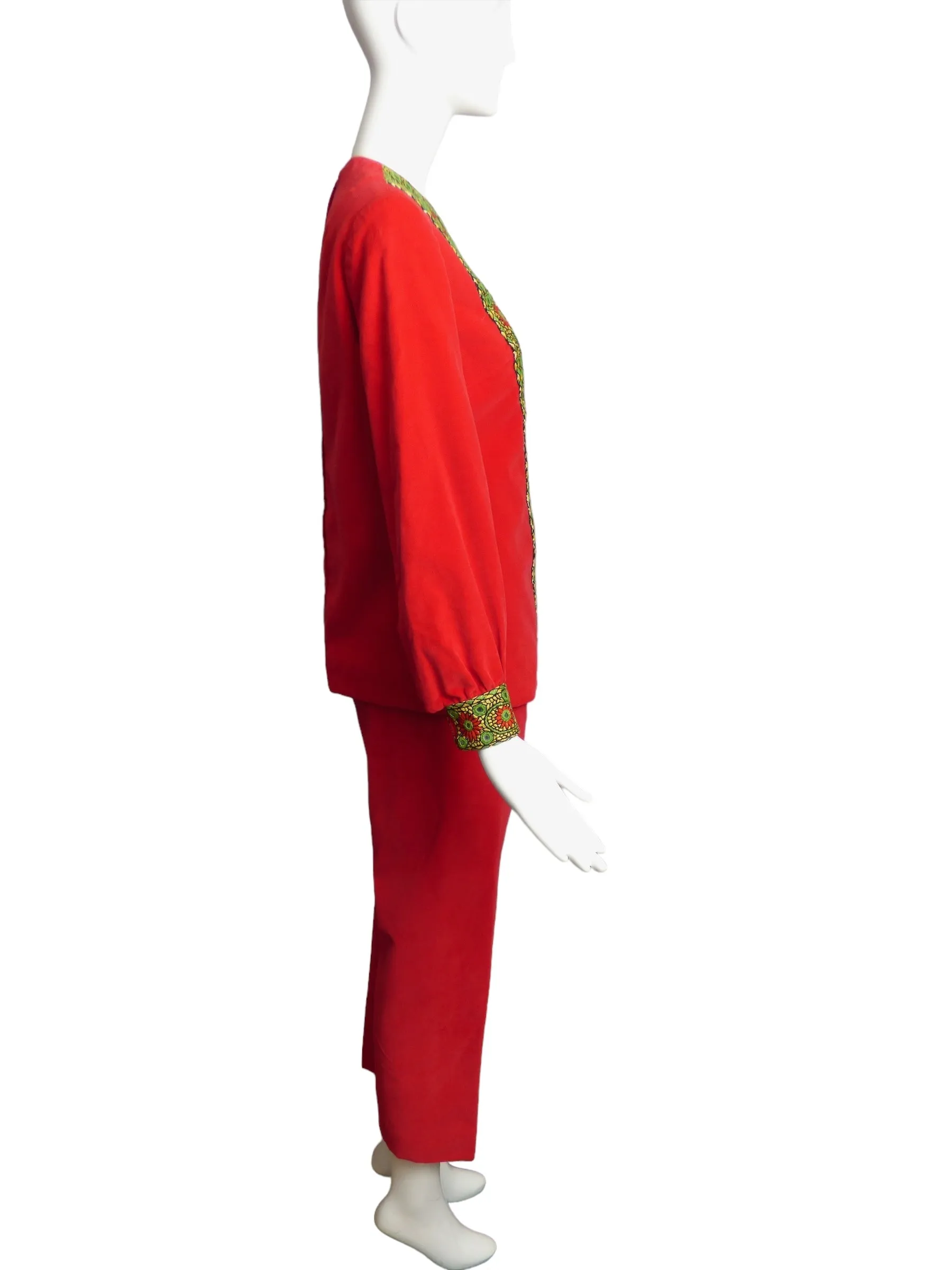 1960s Red Velvet Pant Ensemble, Size 4