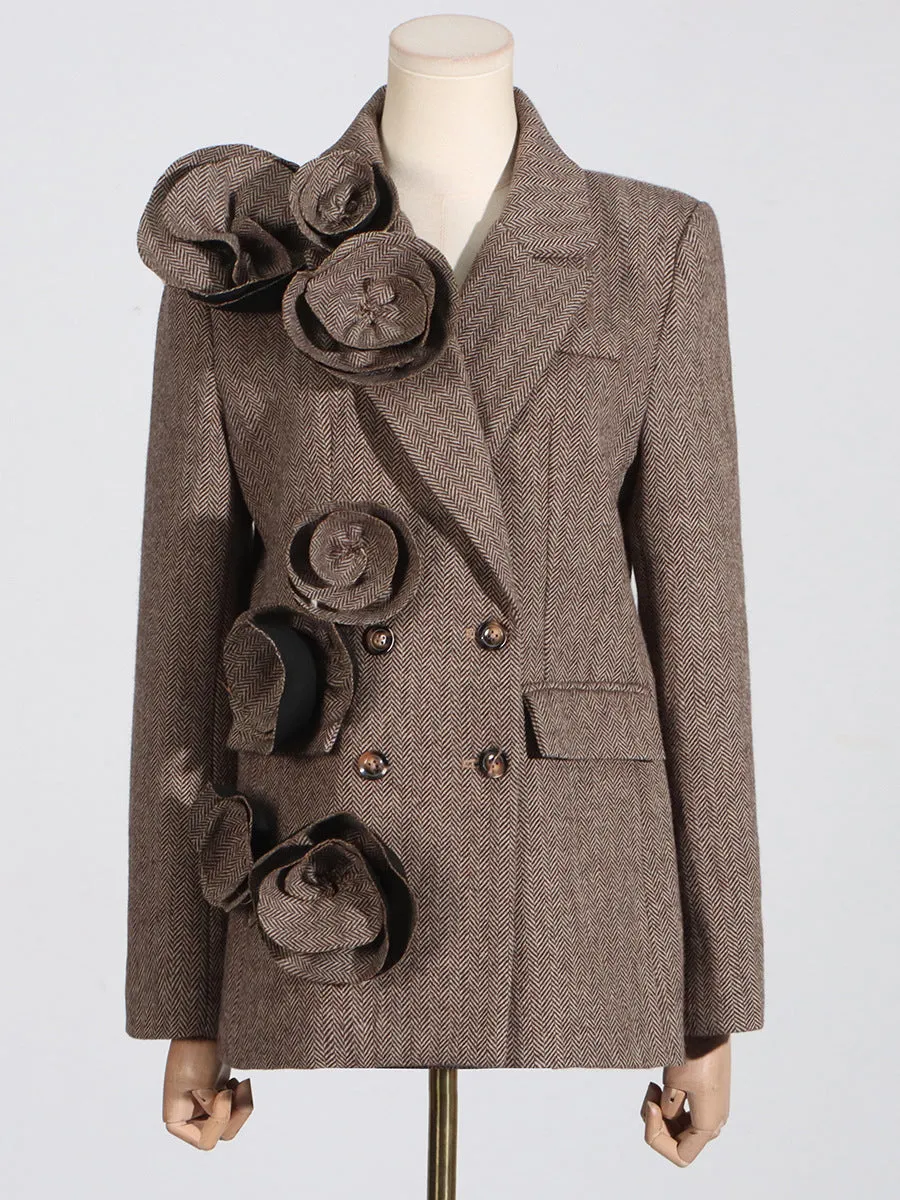 3D Flower Double-Breasted Blazer