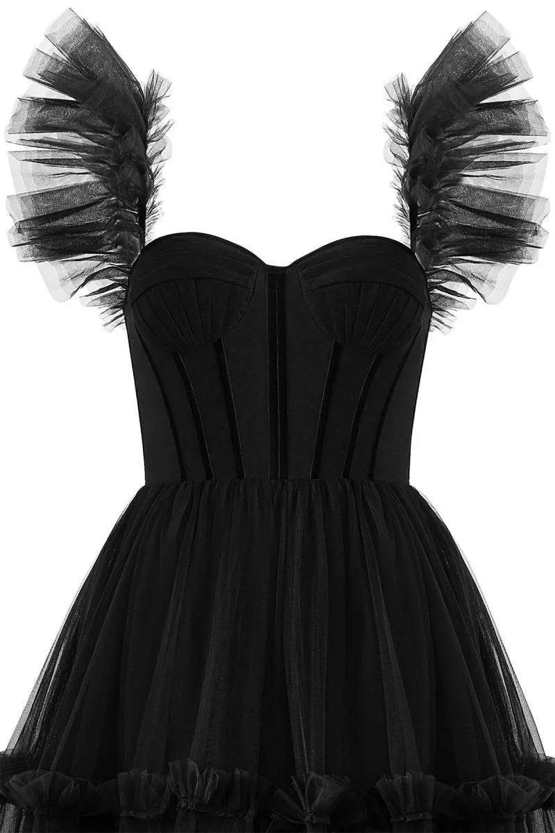 A-line Corset Ruffled Tulle Prom Dresses