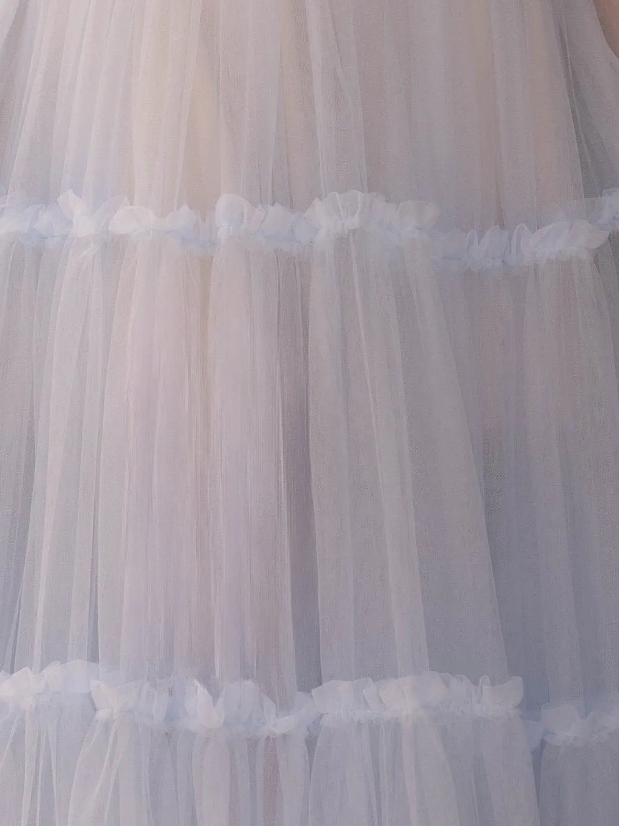 A-line Corset Ruffled Tulle Prom Dresses