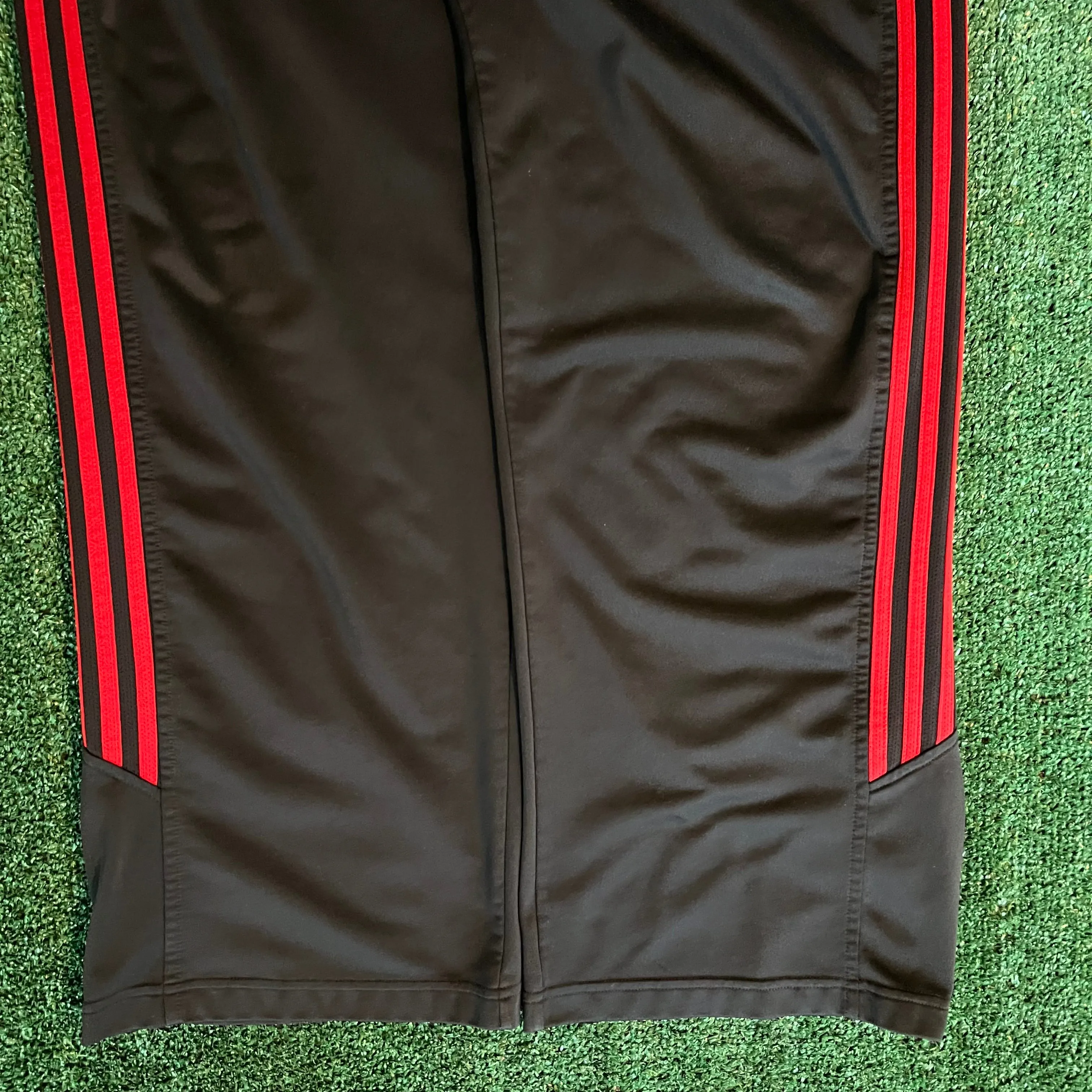 Adidas Baggy Wide-Leg Track Pants Black Red Stripe - 2XL 42x31" 21" Openings