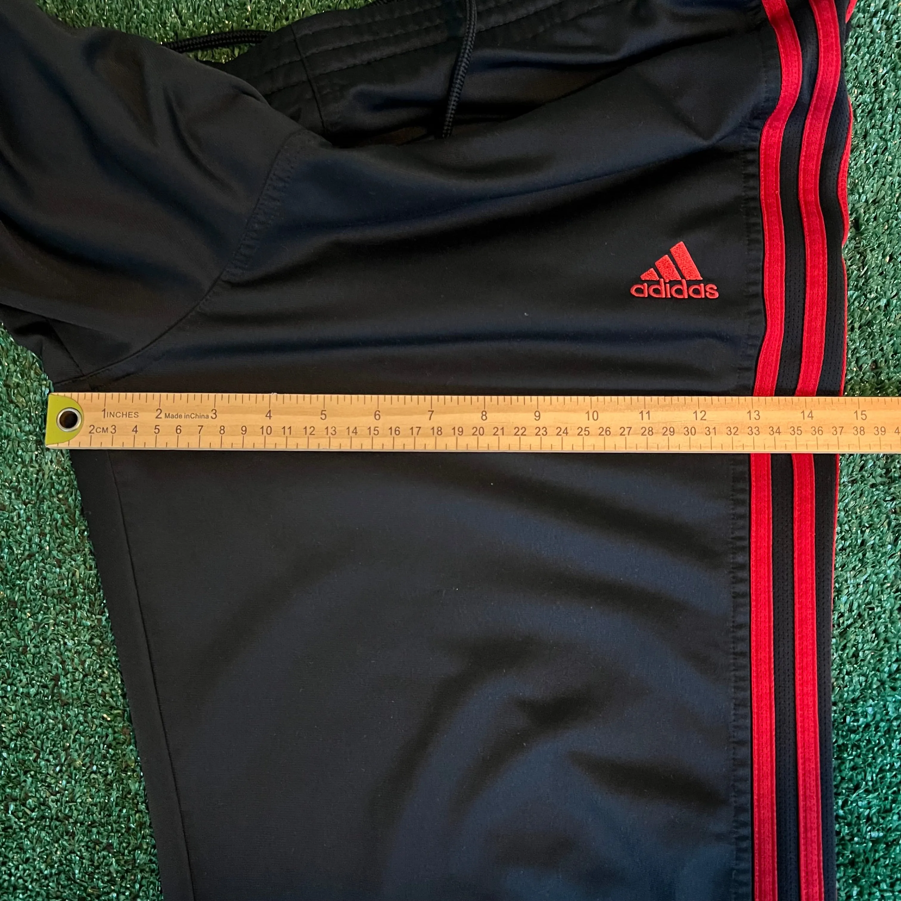 Adidas Baggy Wide-Leg Track Pants Black Red Stripe - 2XL 42x31" 21" Openings