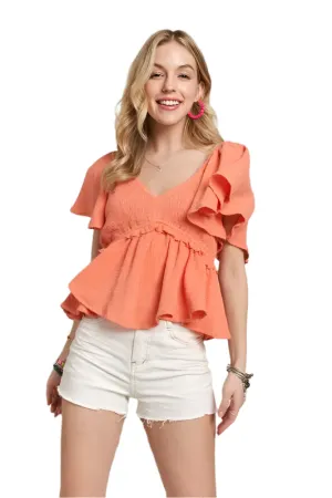 ADORA Flare Sleeves Peplum Blouse Top
