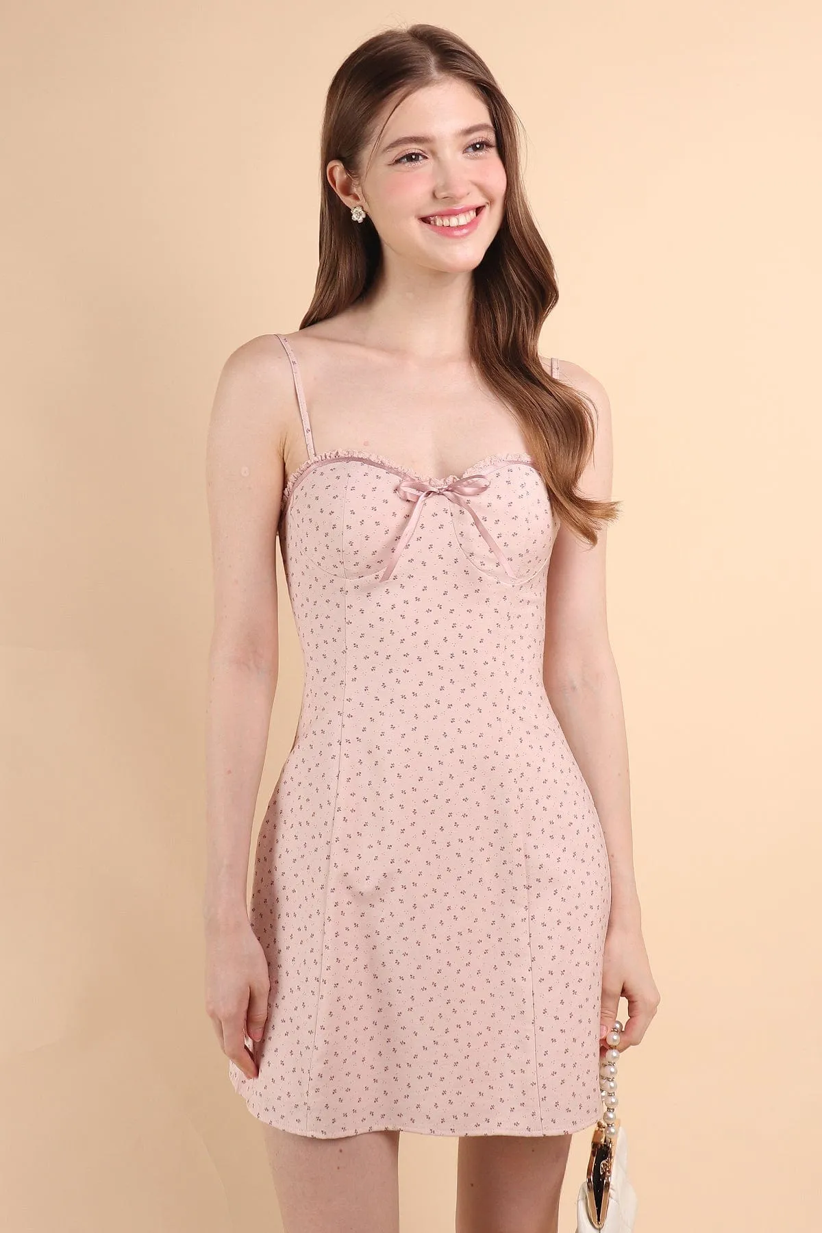 AMBER COQUETTE PADDED DRESS IN PINK