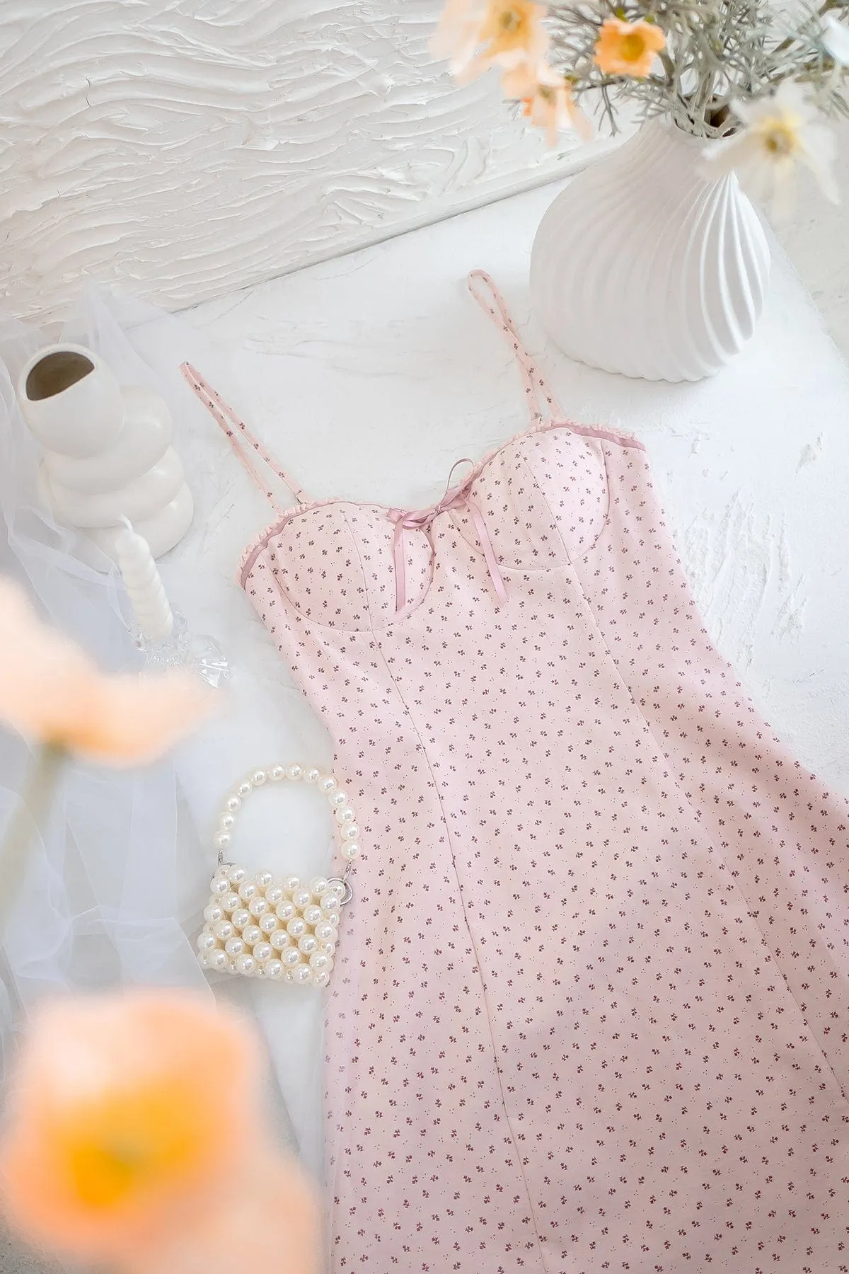 AMBER COQUETTE PADDED DRESS IN PINK