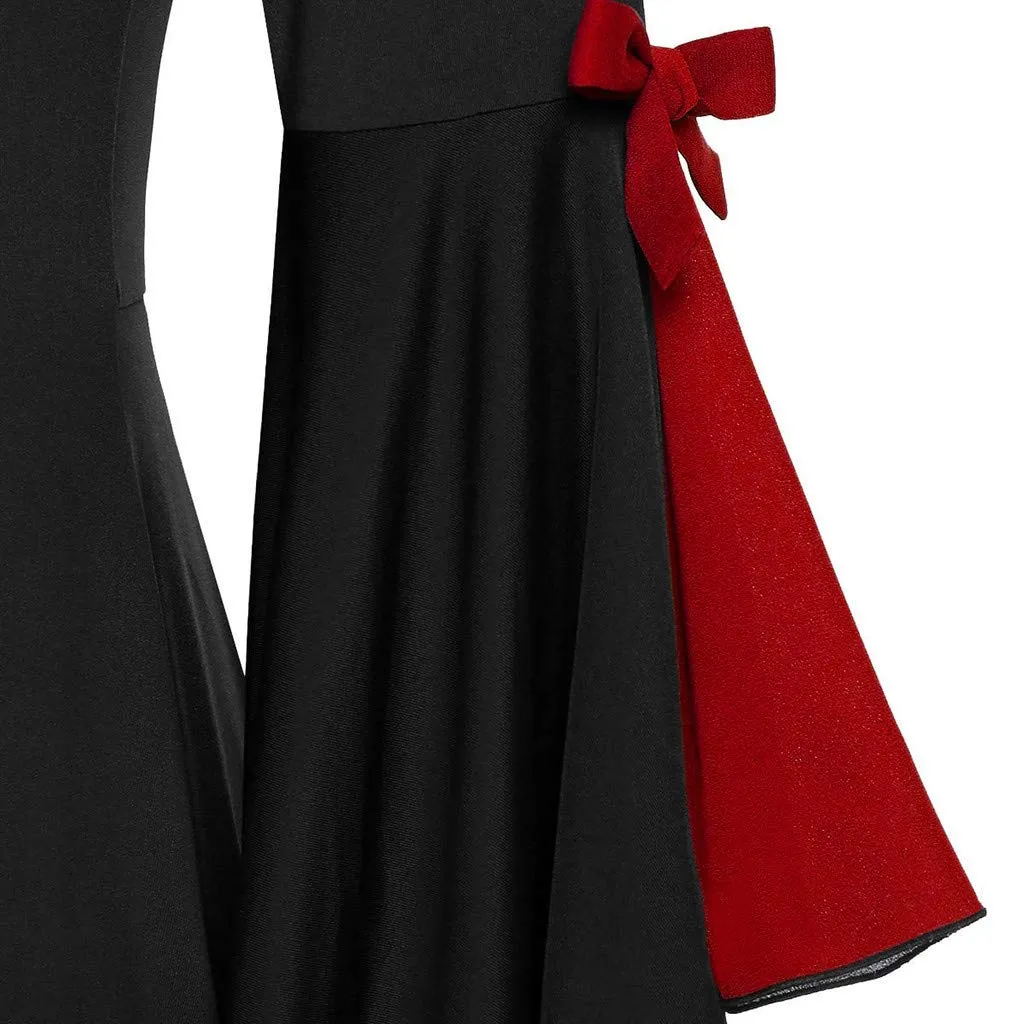 Aniywn Plus Size Womens Halloween Tops, Flare Long Sleeve Sequined Lace Up Gothic Costume Tunic Tee Shirt Red