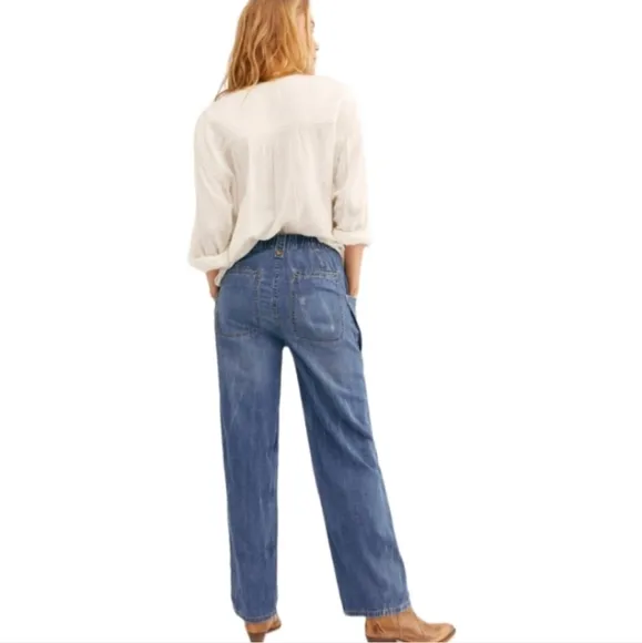 Anthropologie We The Free Rockwell Slouchy Wide Leg High Rise Drawstring Jeans