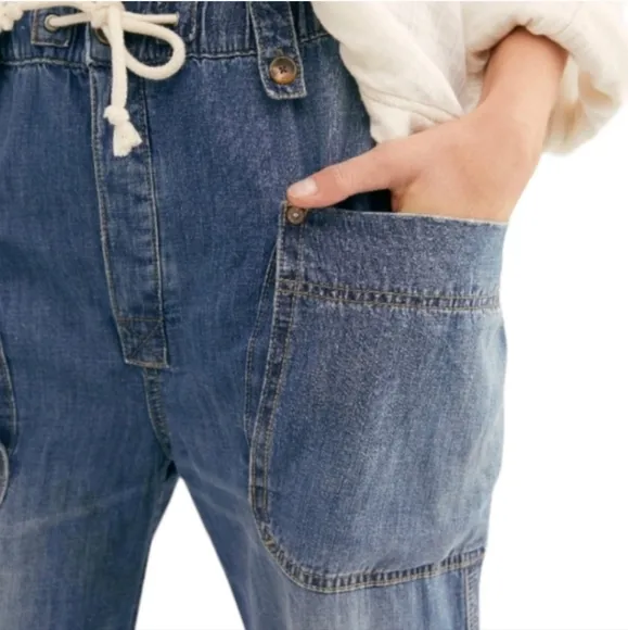 Anthropologie We The Free Rockwell Slouchy Wide Leg High Rise Drawstring Jeans