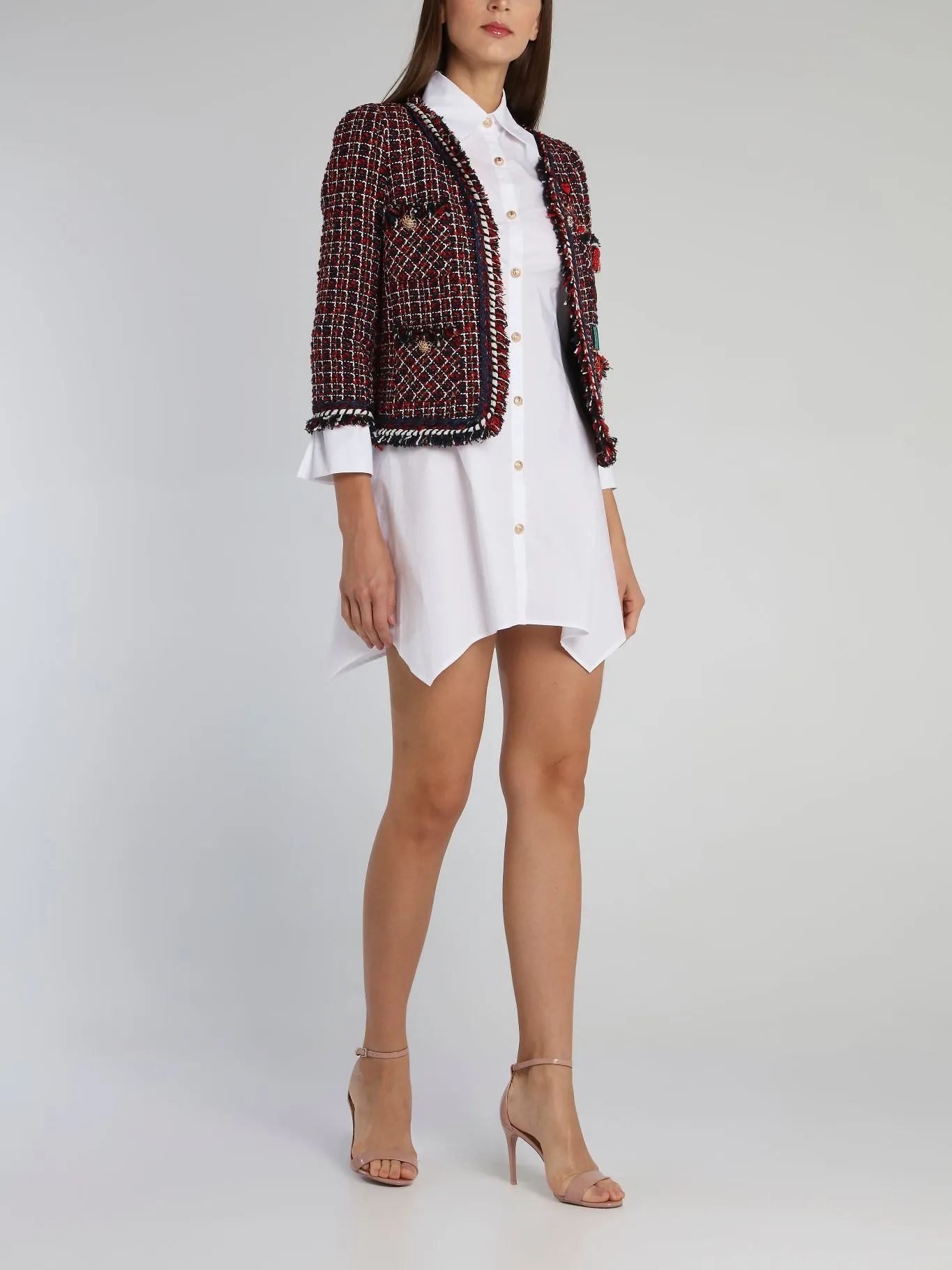Appliquéd Check Tweed Jacket