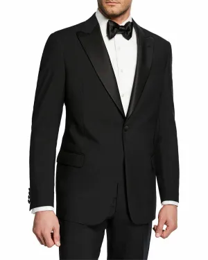 ARMANI COLLEZIONI -Wide Peak Lapel “G Line” Black Satin Detailed Tuxedo - 38R