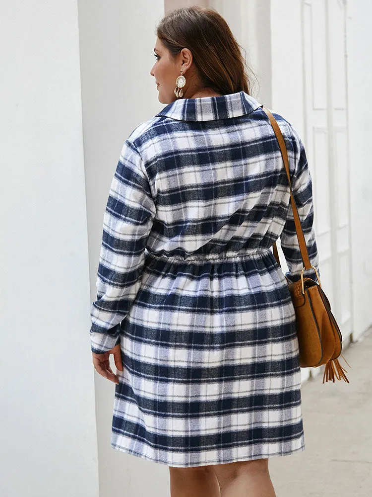 Autumn and Winter Plaid Long-sleeved Large Size Dress
