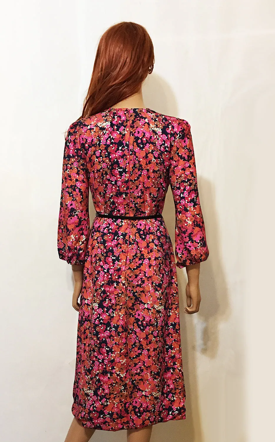 Azaelea V Neck Midi Floral Dress with Bell Puff Sleeves