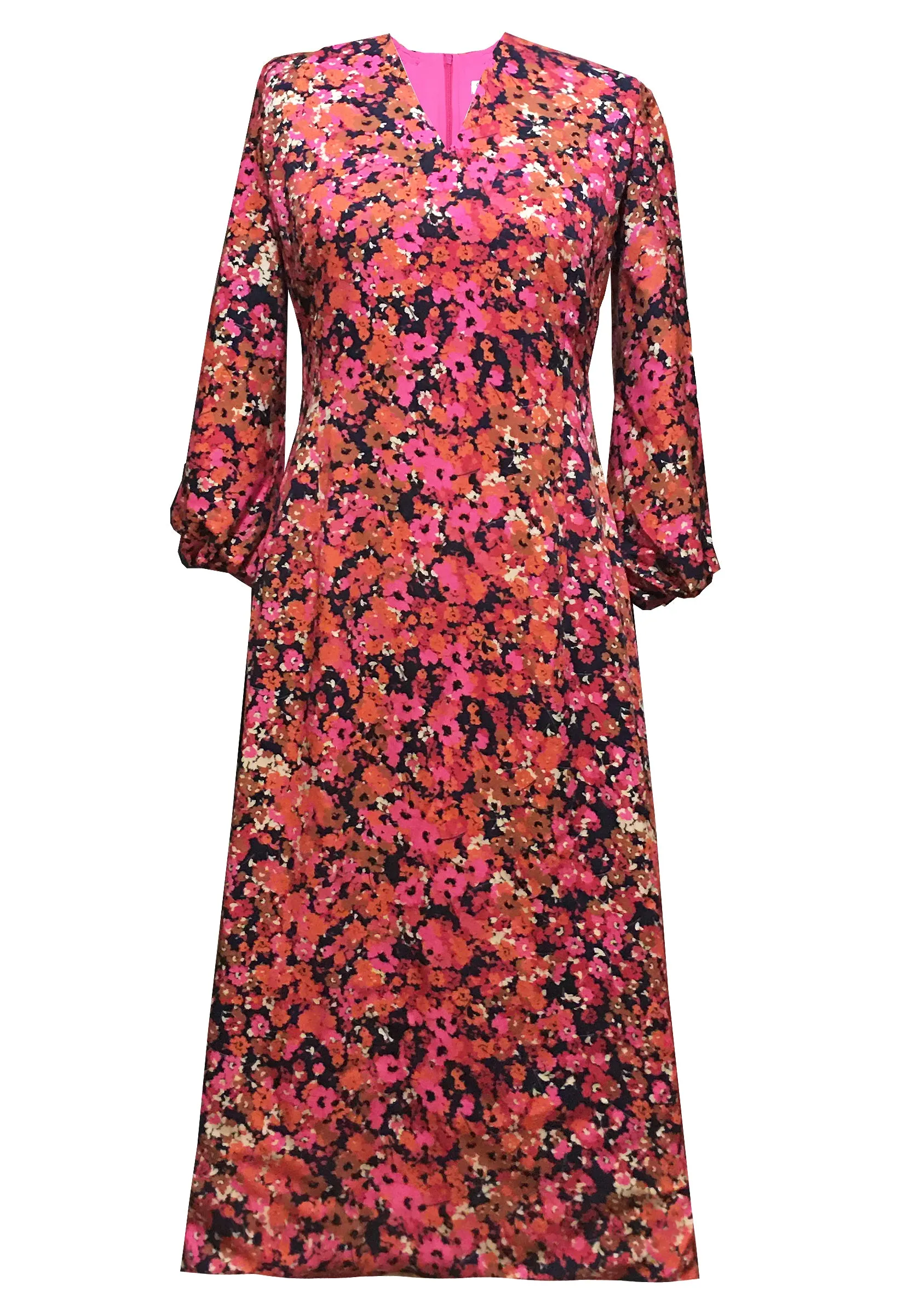 Azaelea V Neck Midi Floral Dress with Bell Puff Sleeves