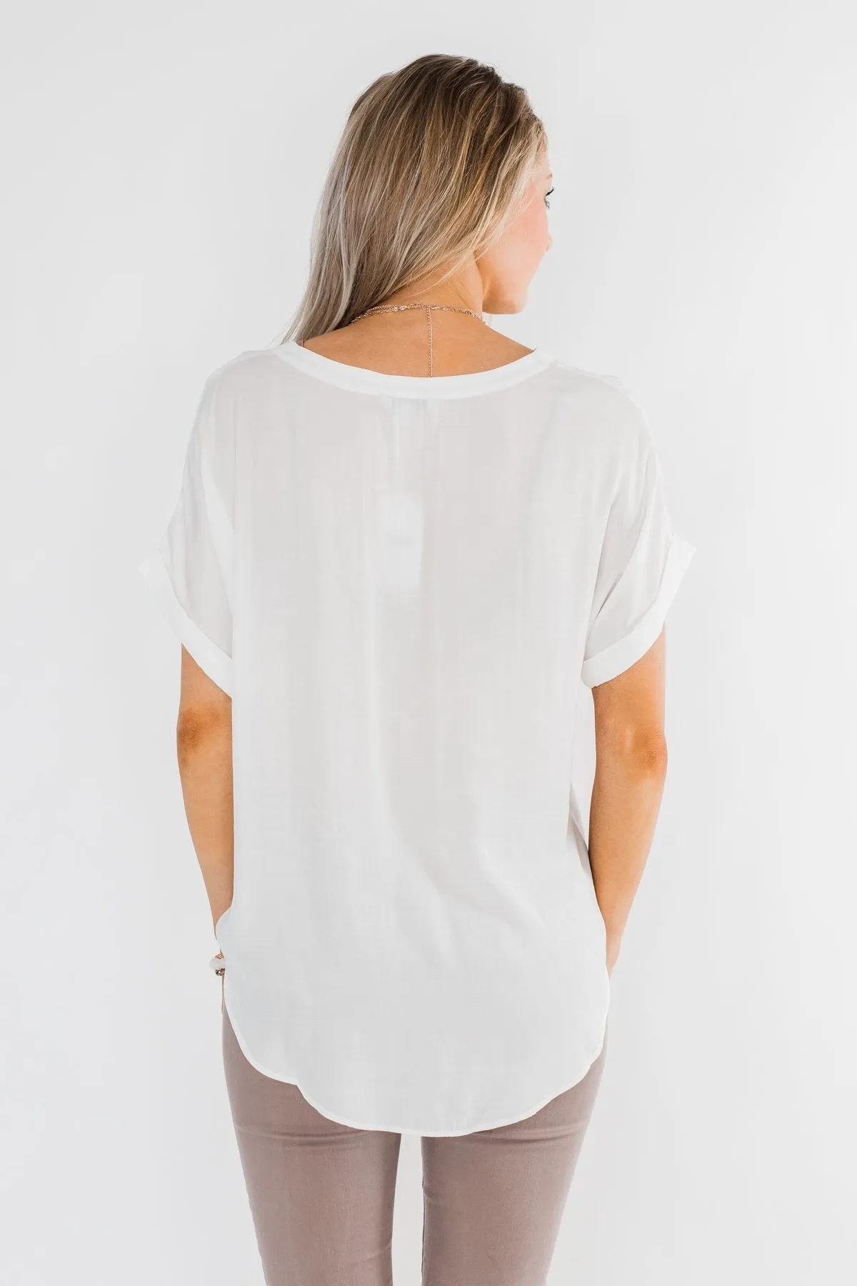 Basic Beauty V-Neck Short Sleeve Top- Ivory