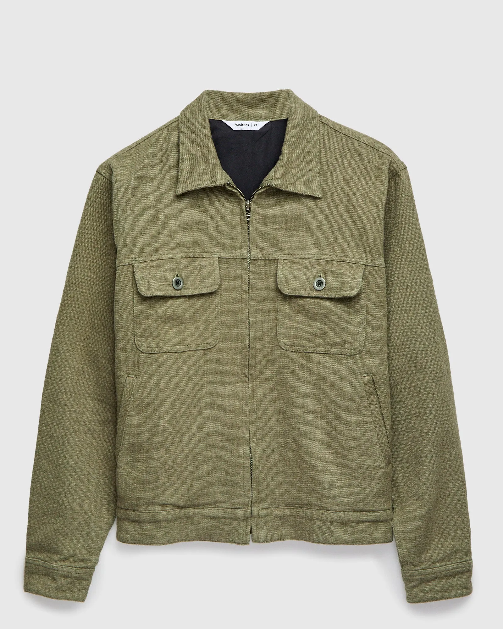 Basketweave Linen Mechanics Jacket in Olive