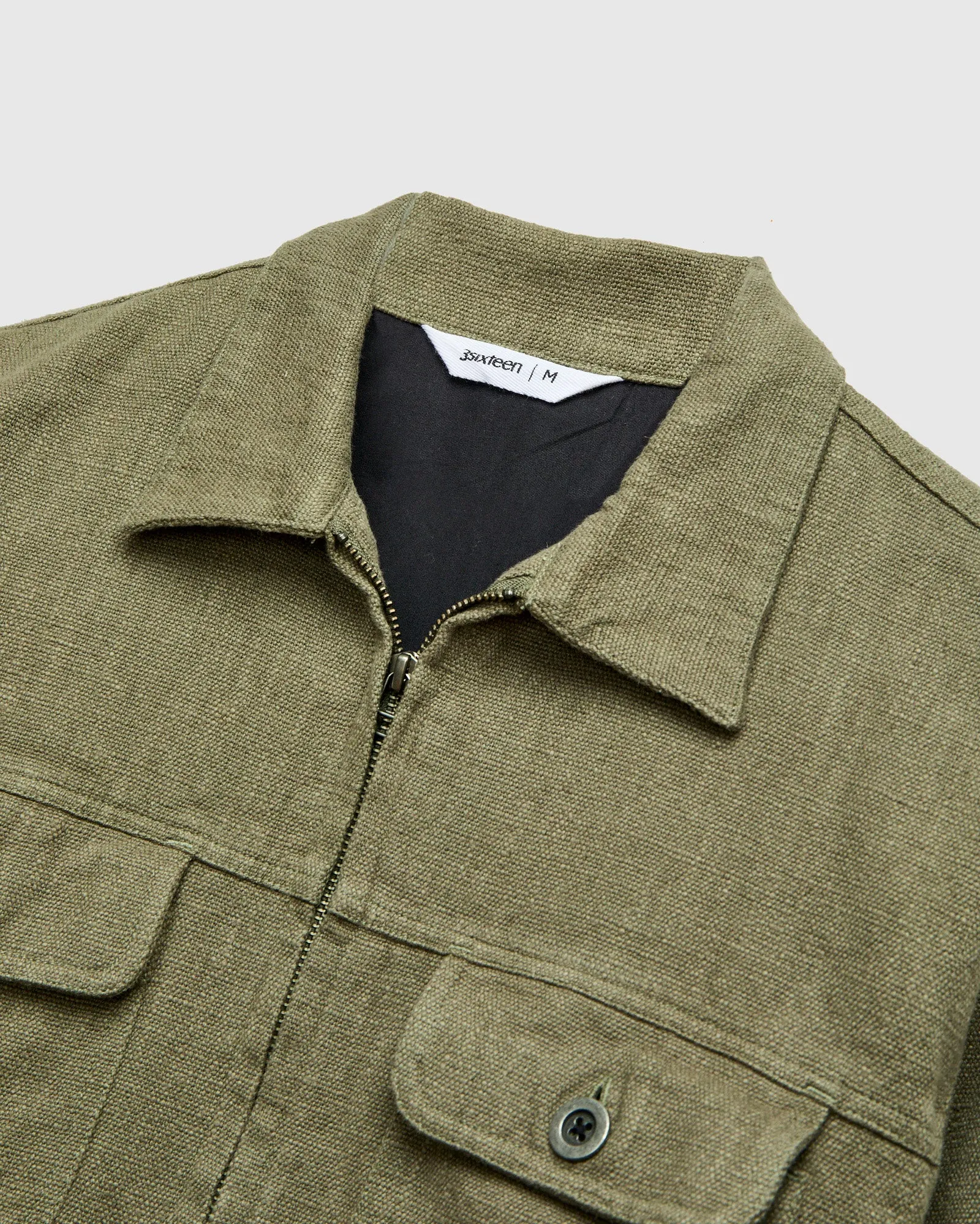 Basketweave Linen Mechanics Jacket in Olive