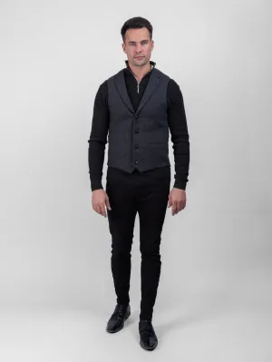 Behan Grey Herringbone Tweed Waistcoat & Vest with Revere