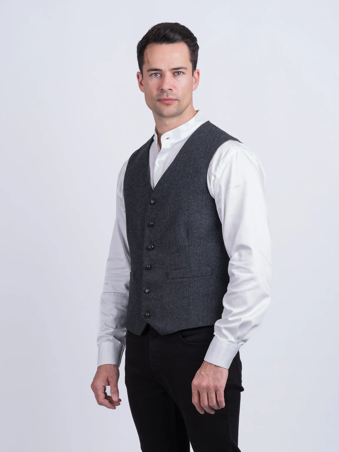Behan Grey Herringbone Tweed Waistcoat & Vest