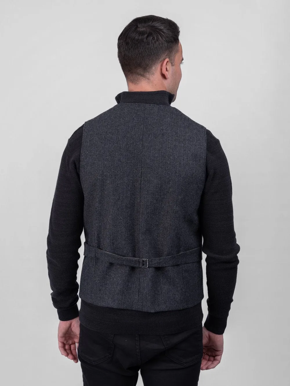 Behan Grey Herringbone Tweed Waistcoat & Vest