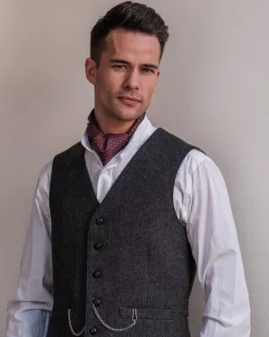 Behan Grey Herringbone Tweed Waistcoat & Vest