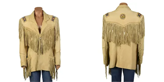 Beige Leather Beaded Western Fringe Jacket for Women Cowgirl WFJ213