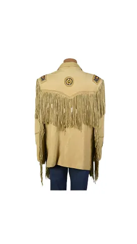 Beige Leather Beaded Western Fringe Jacket for Women Cowgirl WFJ213