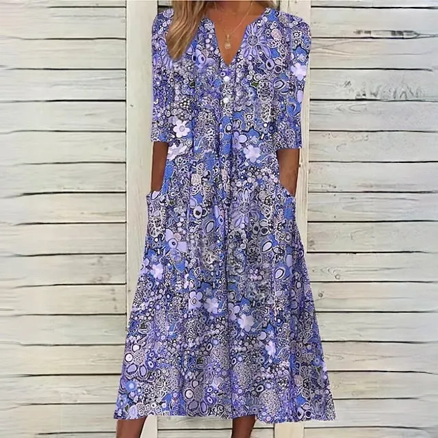 Beiges Blumen-Midikleid - Hannah