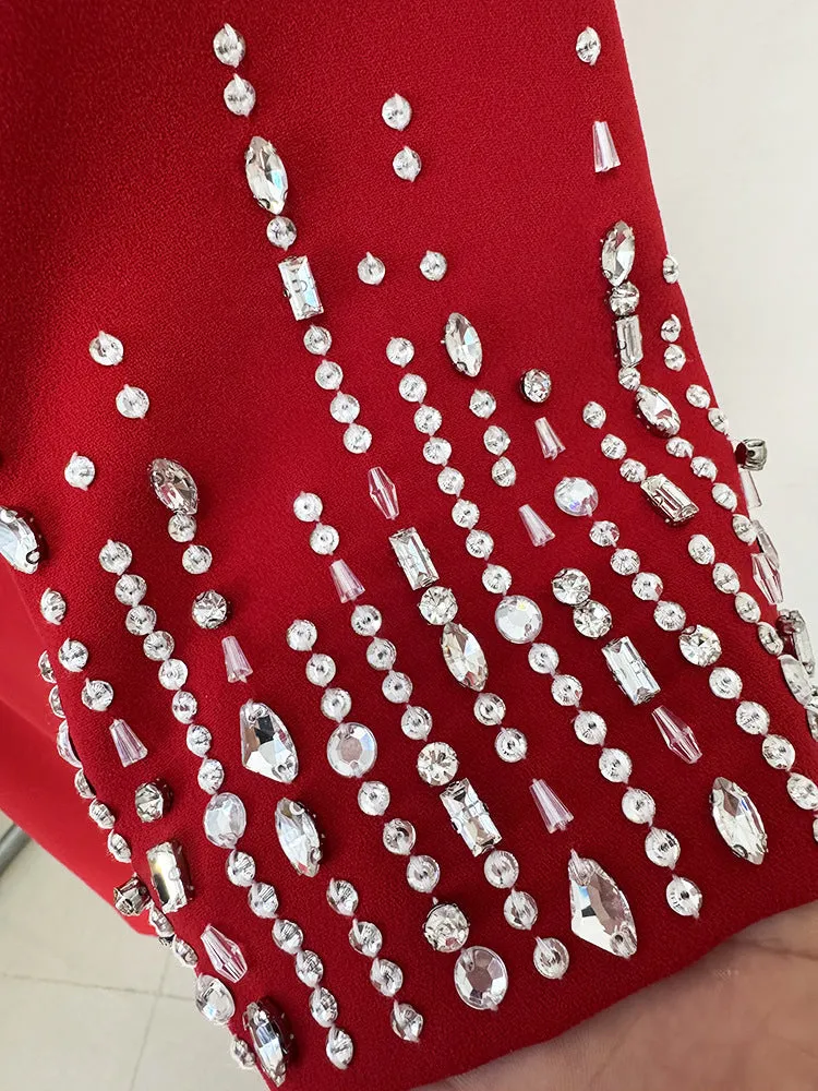 biela v-neck crystal-embellished midi dress in red