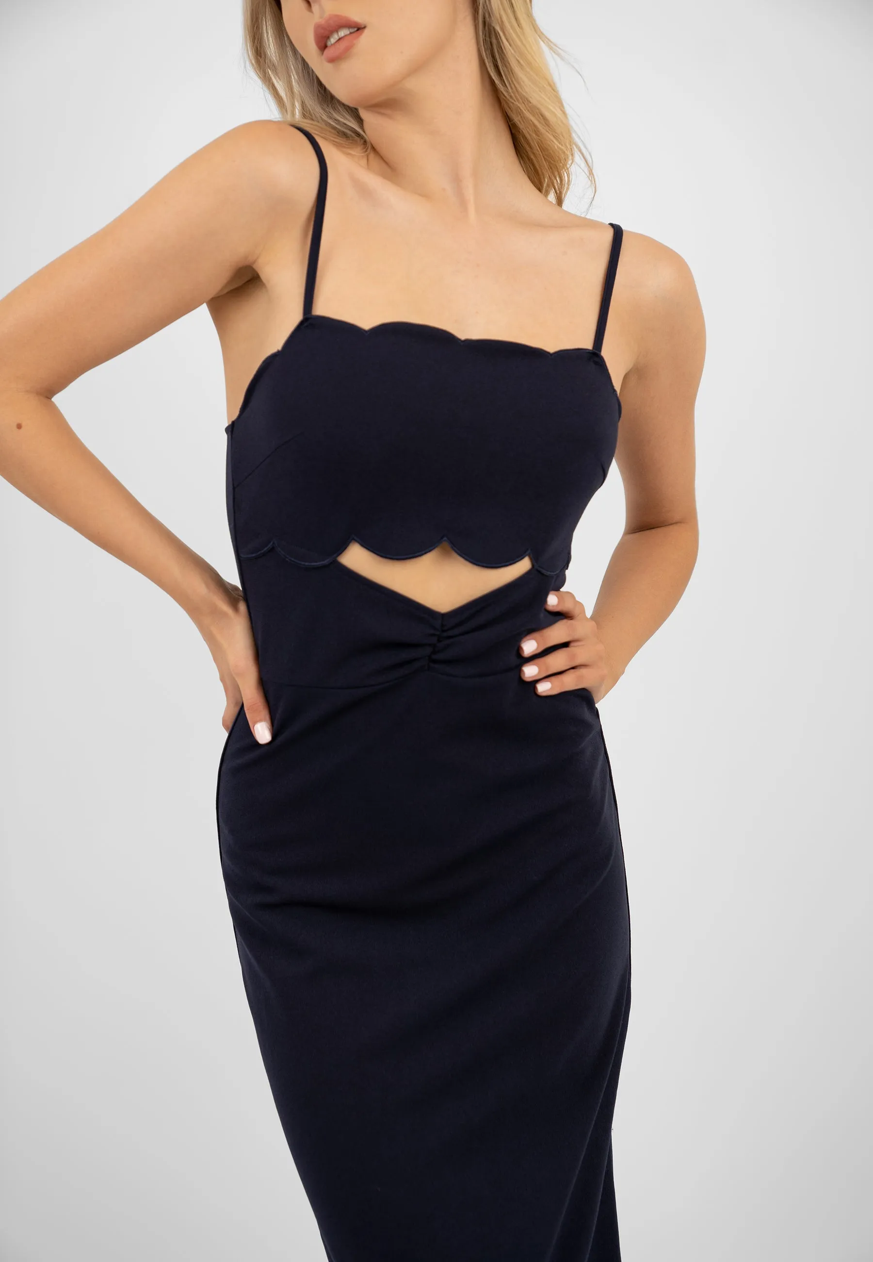 Black Midi Dress with Detailed Cutout