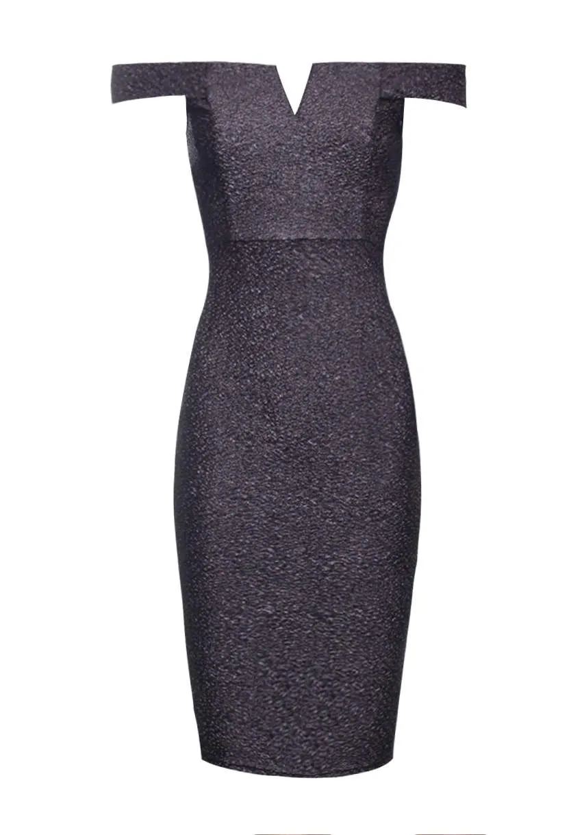 Black Off The Shoulder Sparkle Midi Dress