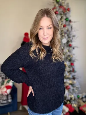 Black Round Neck Brushed Sweater