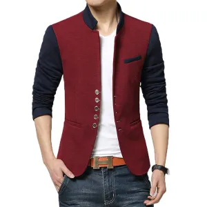 Blazer Men Collar Suit Mens Summer Blazer Casual Jacket Men Fashion Patchwork Brand Clothing Veste Homme Q50