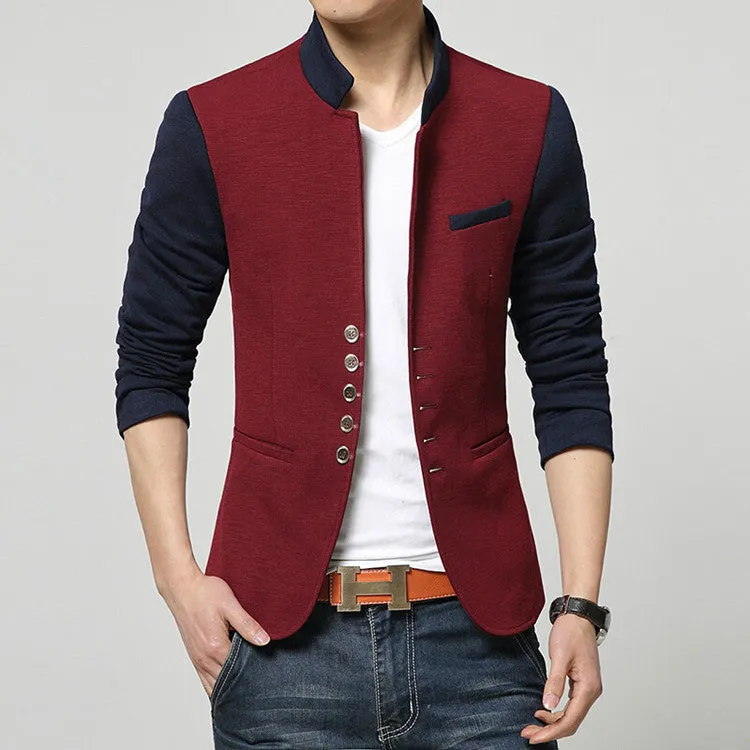 Blazer Men Collar Suit Mens Summer Blazer Casual Jacket Men Fashion Patchwork Brand Clothing Veste Homme Q50