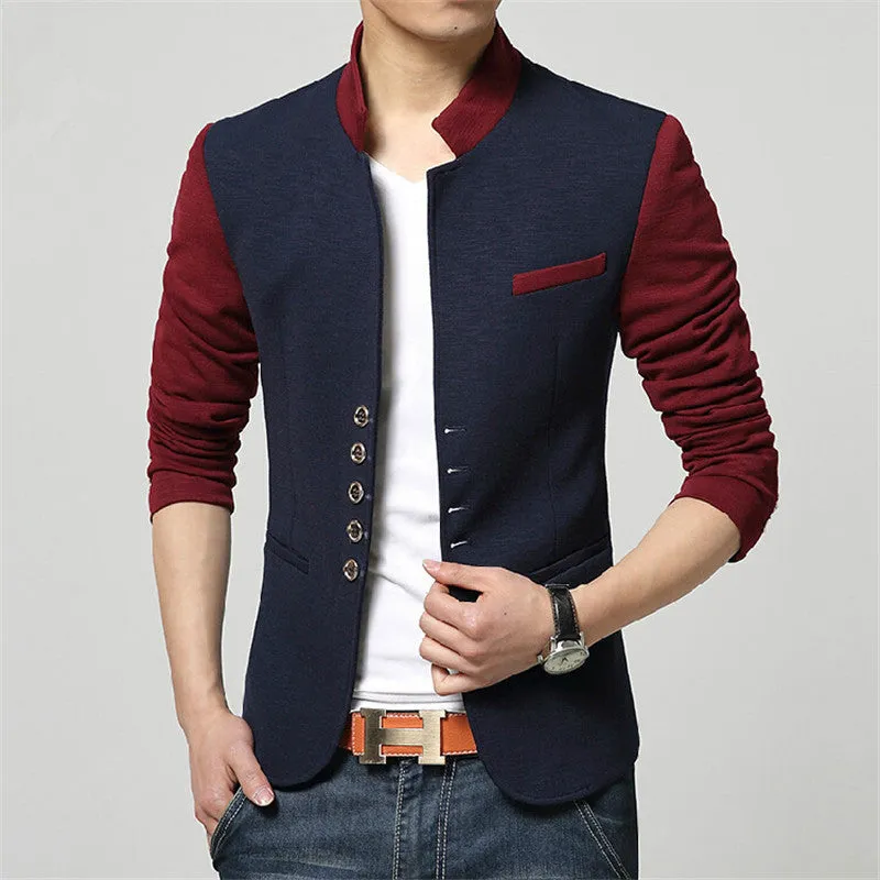 Blazer Men Collar Suit Mens Summer Blazer Casual Jacket Men Fashion Patchwork Brand Clothing Veste Homme Q50