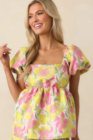 Bloom With Grace Light Pink Floral Jacquard Peplum Top