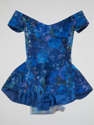 Blue Floral Peplum Top