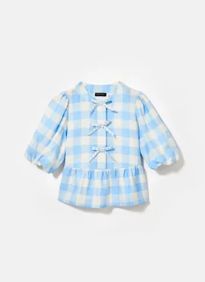 Blue Gingham Linen Top