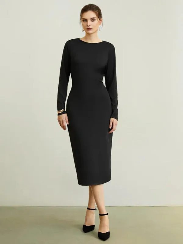 Bodycon Midi Dress with Long Sleeves and Slim Fit