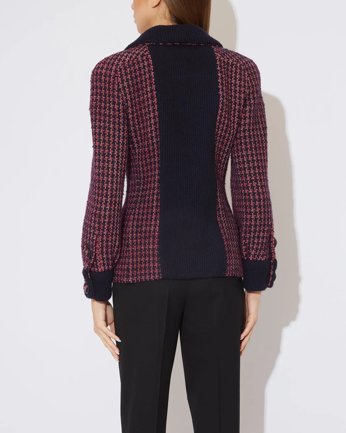Bordeaux Marineblau Tweed Bomber Jacket
