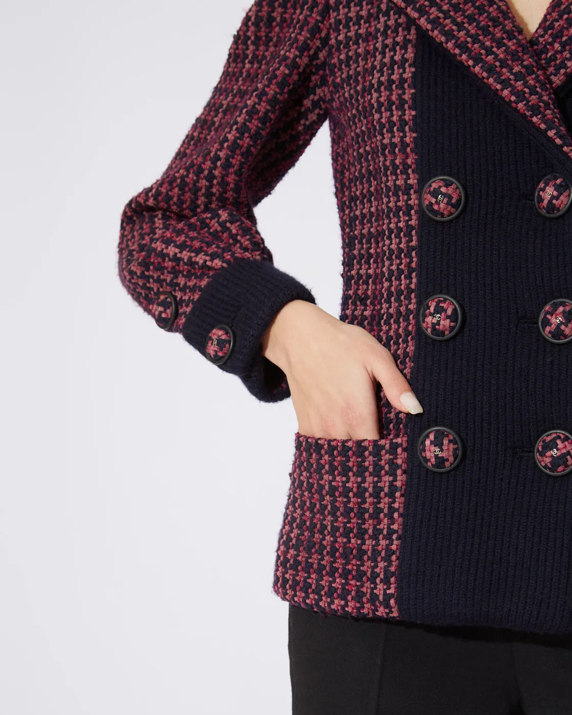 Bordeaux Marineblau Tweed Bomber Jacket