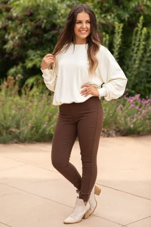 Brown Skinny Fit High Rise Pants