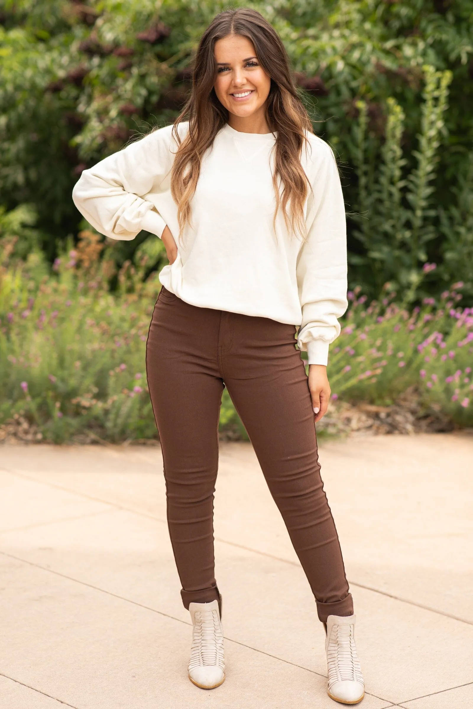 Brown Skinny Fit High Rise Pants