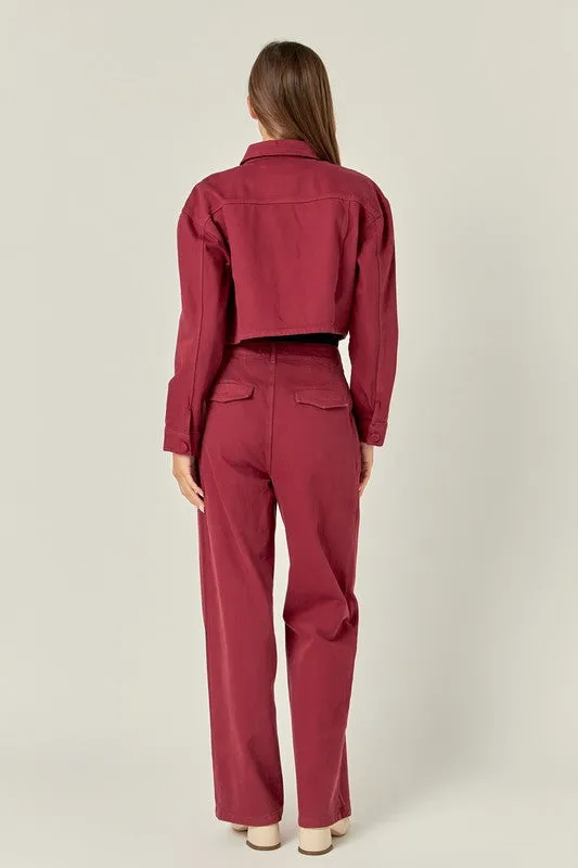 Burgundy High Waisted Wide Leg Pants