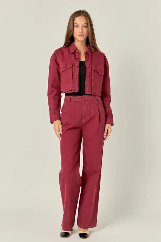 Burgundy High Waisted Wide Leg Pants