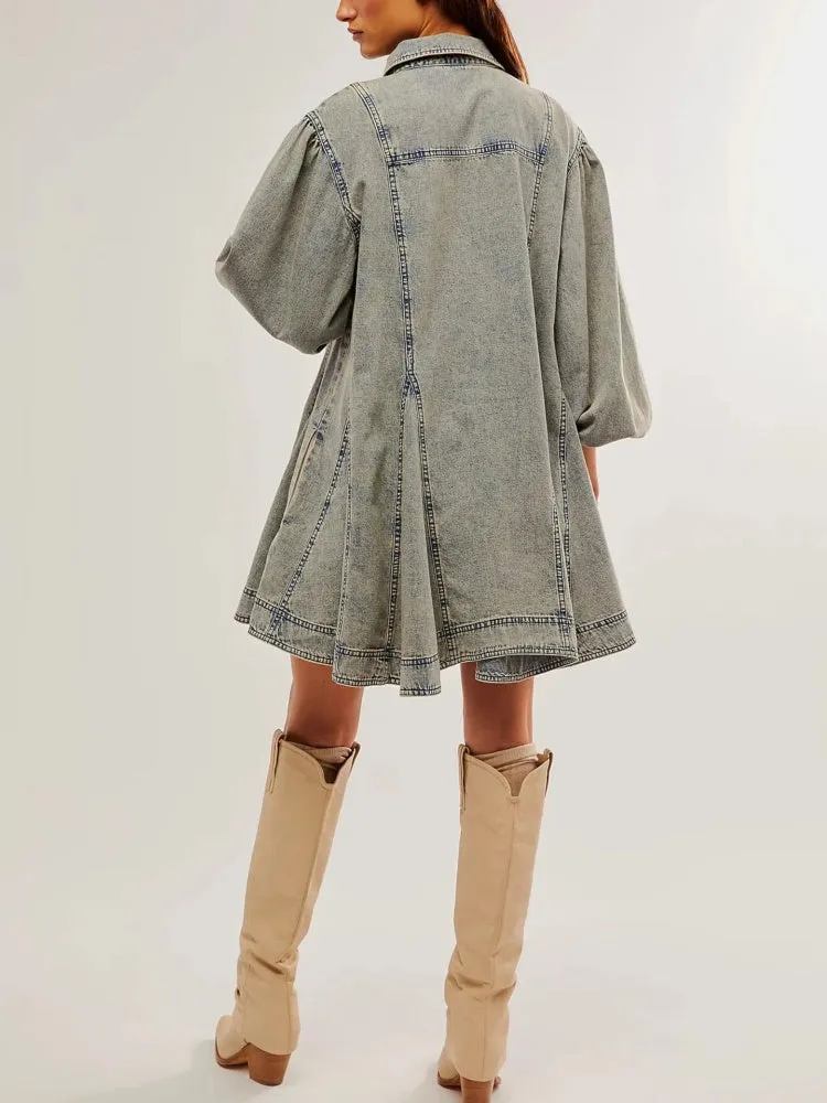 Button Detail Denim Dress