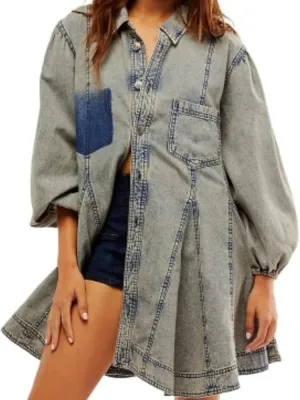 Button Detail Denim Dress