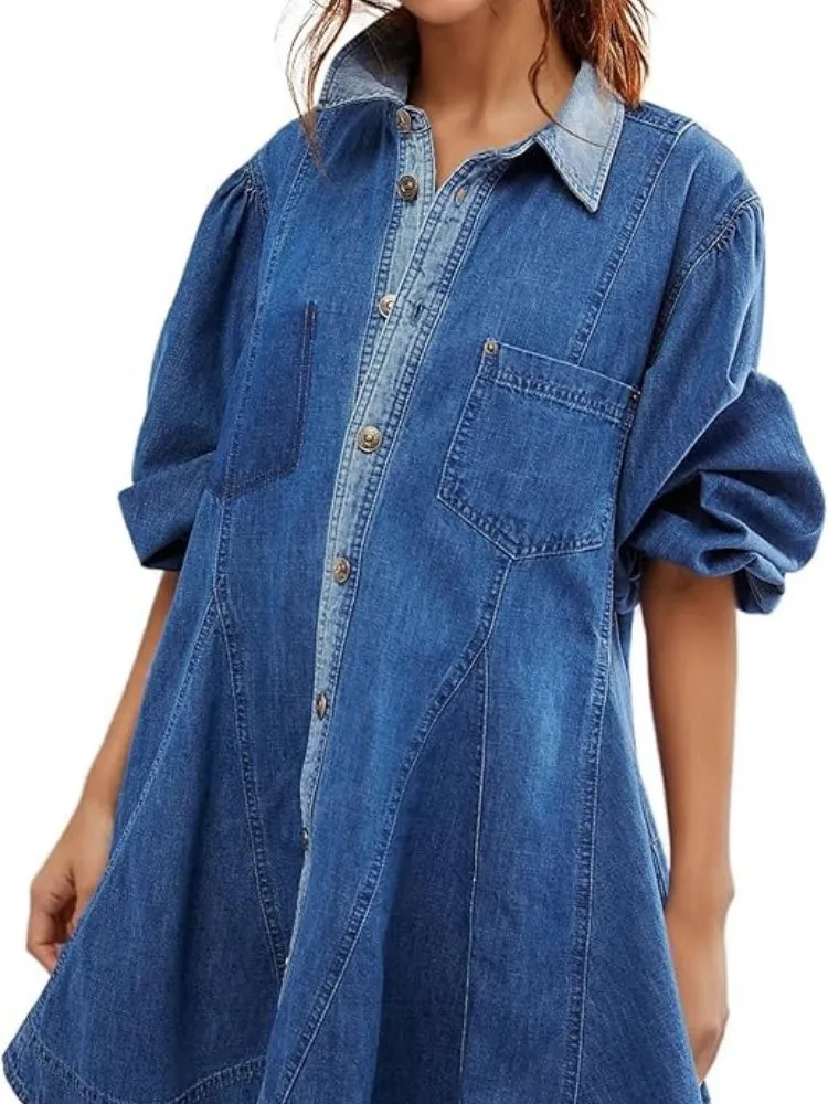 Button Detail Denim Dress