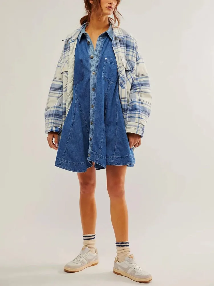 Button Detail Denim Dress
